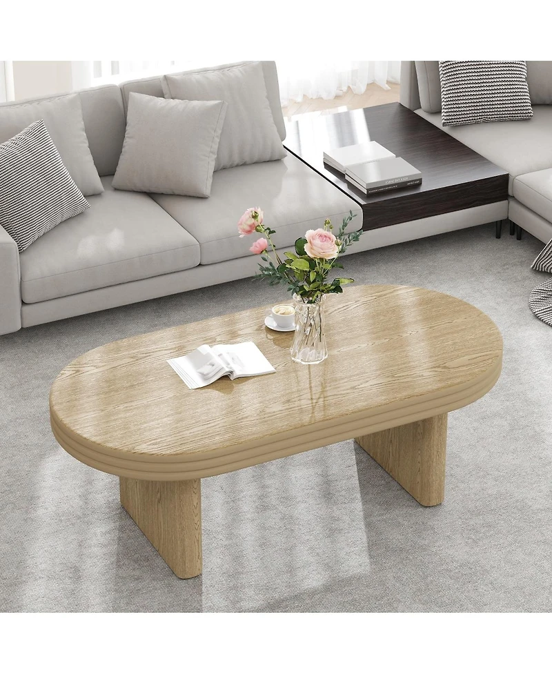 Streamdale Furniture Mid-Century Modern Oval Fluted Wood Coffee Table