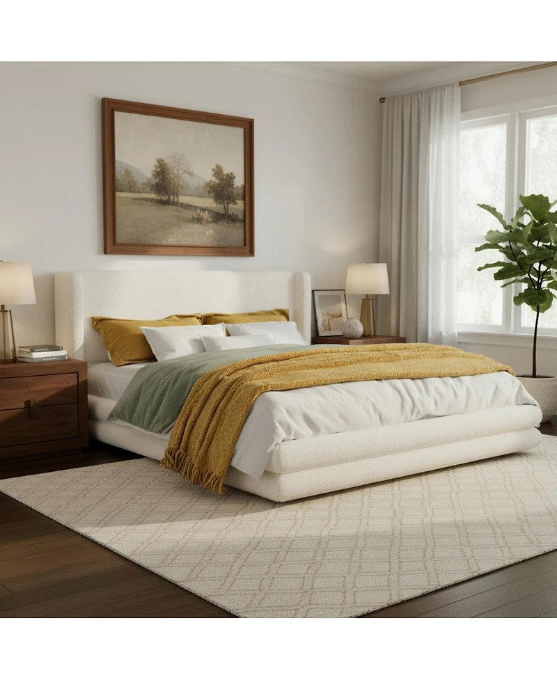 Streamdale Furniture King Size Upholstered Bed Frame With Boucle Thick Wingback Headboard