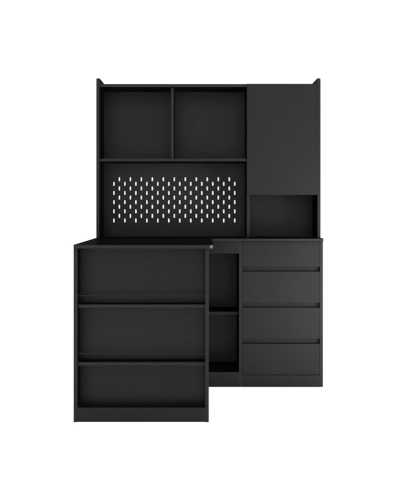 Streamdale Furniture L-Shaped Computer Desk with Drawers Shelves Led Lights and Charging Station