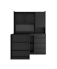 Streamdale Furniture L-Shaped Computer Desk with Drawers Shelves Led Lights and Charging Station