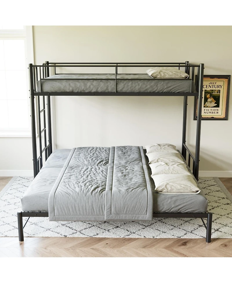 Streamdale Furniture Twin Size Metal Pull-Out Bunk Bed with Guardrail and Ladder
