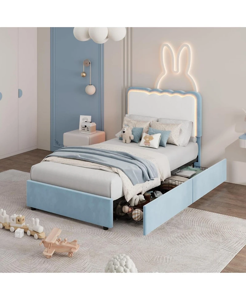 gaomon Full Upholstered Led Bed Frame with Storage Drawer and Adjustable Headboard