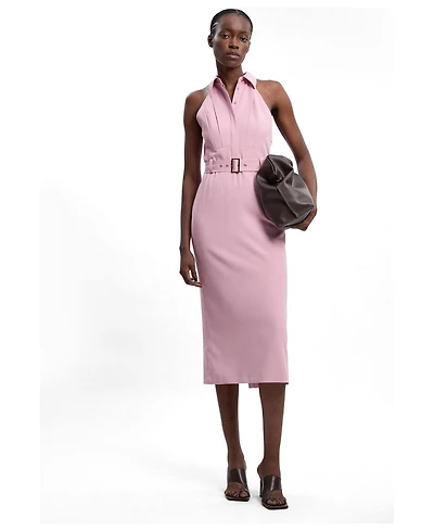 Karen Millen Women's Collard Halter Neck Belted Midi Dress
