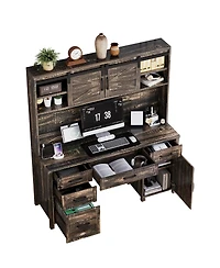 Streamdale Furniture Farmhouse Executive Desk with Hutch Charging Station and Barn Door Storage