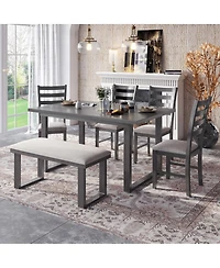 Streamdale Furniture 6-Piece Solid Wood Dining Set with Rectangular Table 4 Chairs and Bench