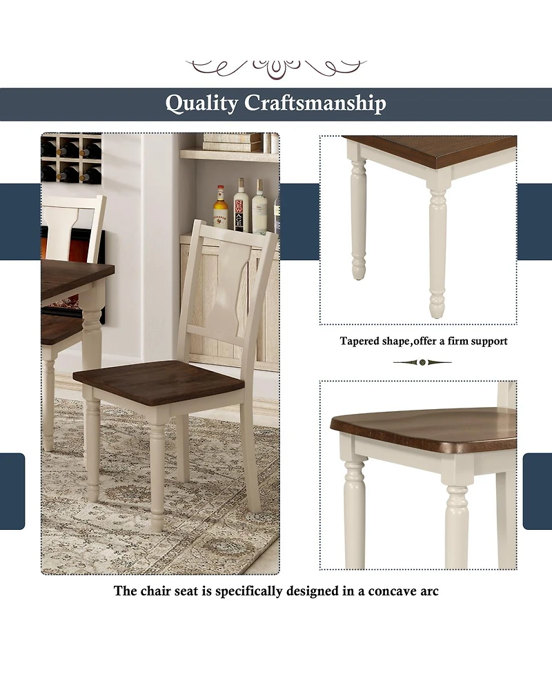 Streamdale Furniture 6-Piece Wooden Dining Set with Table 4 Chairs and Bench