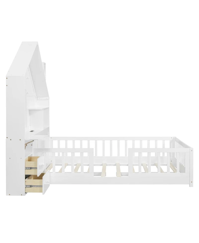 Streamdale Furniture House Bed with Storage Shelves and Usb Charging Port