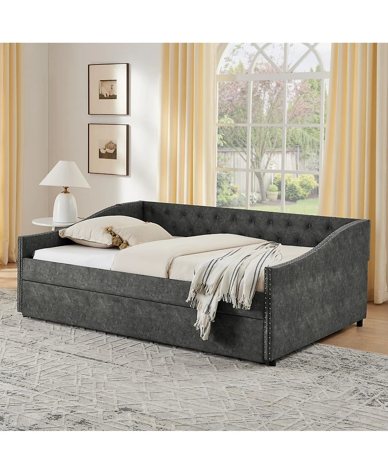 Streamdale Furniture Daybed with Pull-out Usb Charging and Button-Tufted Arms