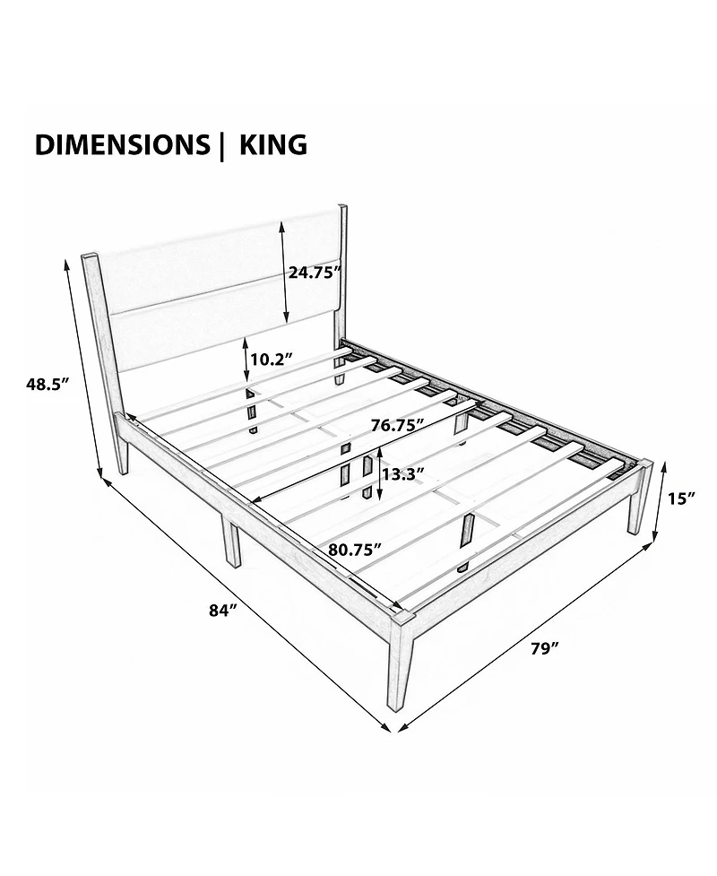 Streamdale Furniture Mid-Century Modern Upholstered King Platform Bed Wood