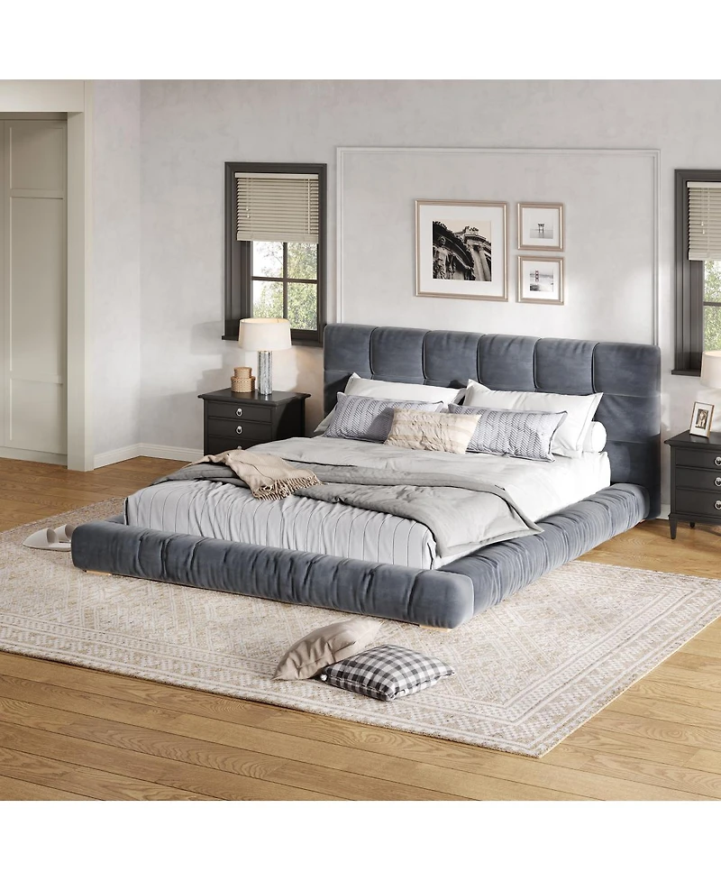 Streamdale Furniture Size Channel Tufted Velvet Platform Bed Frame