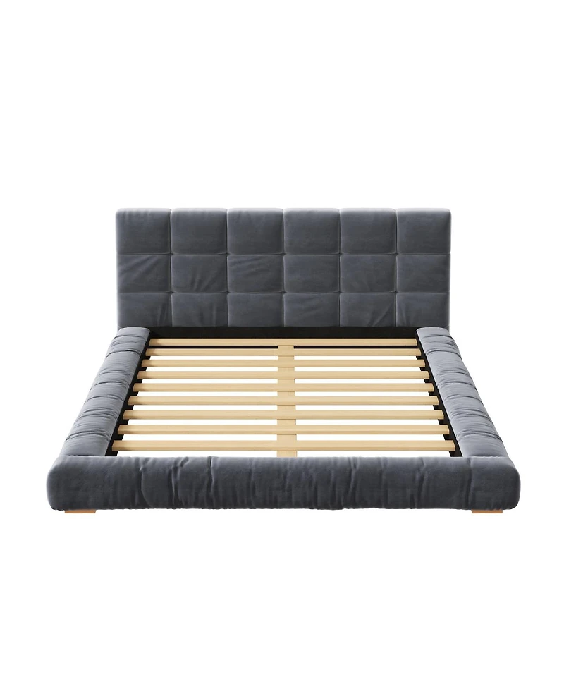 Streamdale Furniture Size Channel Tufted Velvet Platform Bed Frame
