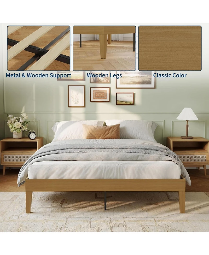 gaomon queen bed frame with 14 Inch sturdy wood platform, strong slat support, noise free design, easy assembly, no box spring needed.