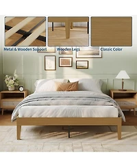 gaomon queen bed frame with 14 Inch sturdy wood platform, strong slat support, noise free design, easy assembly, no box spring needed.