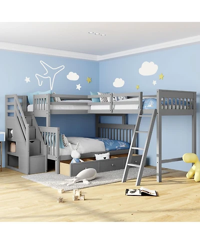 Streamdale Furniture -Shaped Bunk Bed With 3 Drawers Ladder and Staircase