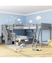Streamdale Furniture -Shaped Bunk Bed With 3 Drawers Ladder and Staircase