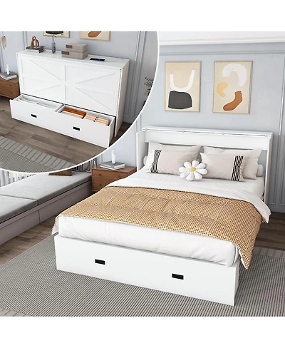 Streamdale Furniture 57 Murphy Bed with Storage Charging Station and Swivel Wheels