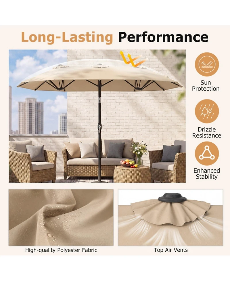 Gouun 10 x 5.3 Feet Double-Sided Patio Umbrella with Push Button Tilt