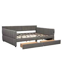 Streamdale Furniture Upholstered Platform Bed with Usb and 2 Drawers