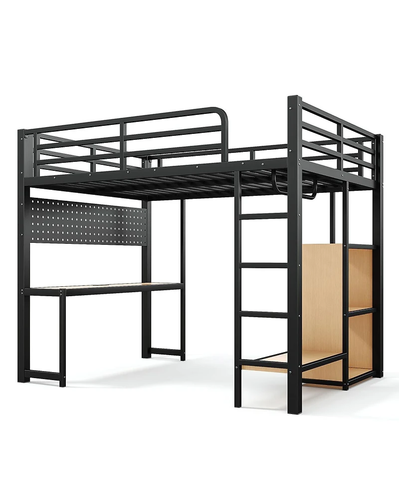 Streamdale Furniture Full Loft Bed with Desk Storage Shelves Usb Ports and Lights