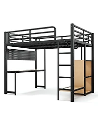 Streamdale Furniture Full Loft Bed with Desk Storage Shelves Usb Ports and Lights