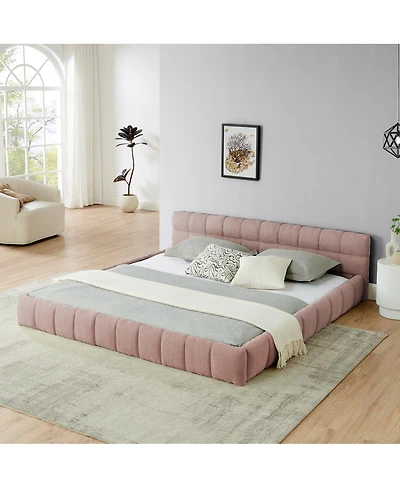 Streamdale Furniture Upholstered Chenille Platform Bed Frame with Headboard