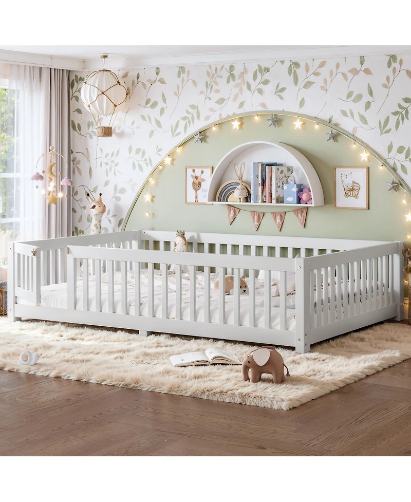 Streamdale Furniture Bed Floor Bed with Safety Guardrails and Door for Kids