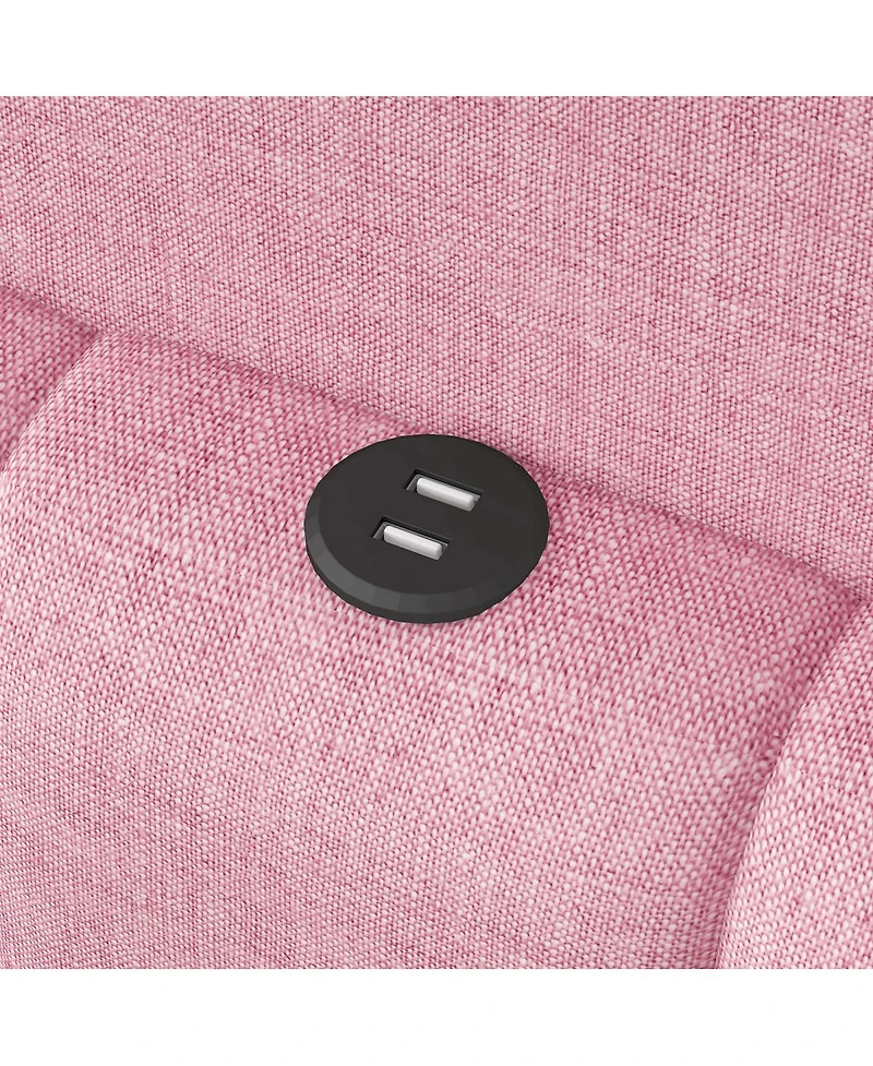 Streamdale Furniture Upholstered Full Xl Size Platform Bed with Usb Ports and Led Belt