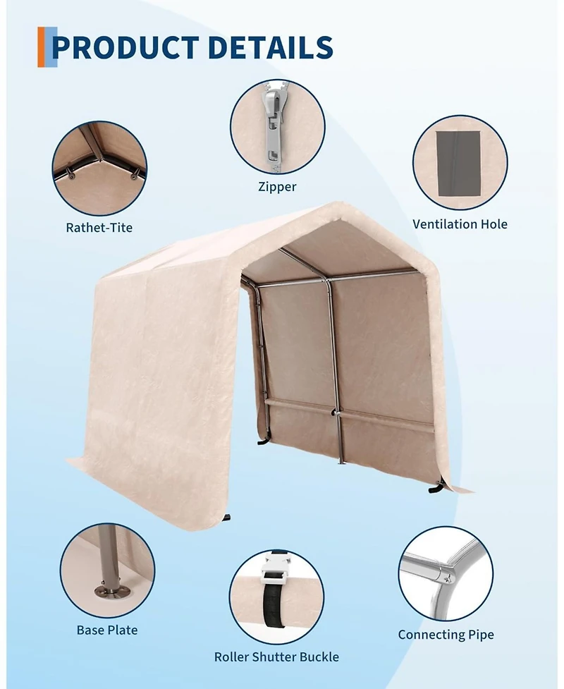 gaomon 7x10 feet Outdoor Portable Storage Shed with 2 Roll-Up Doors and Vents, 240G Heavy-Duty Shelter Waterproof Pe Tarp