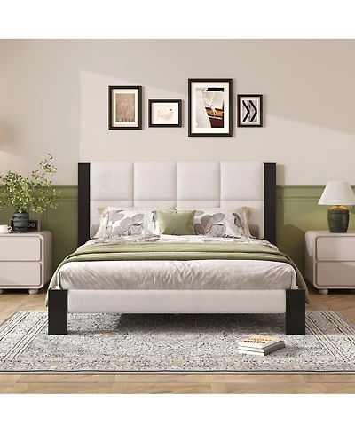 Streamdale Furniture Boucle Queen Bed frame with Square-Stitched Headboard