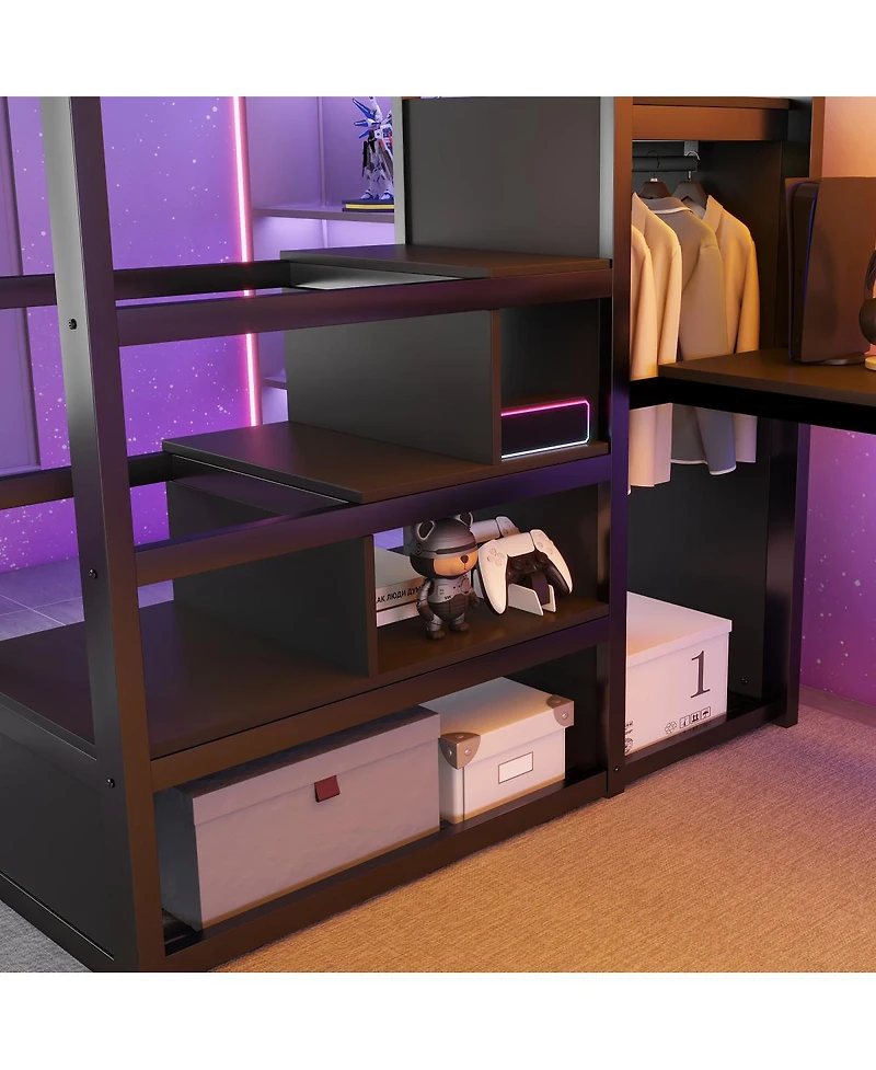 Streamdale Furniture Full Loft Bed with Desk Charging Station and Stairs
