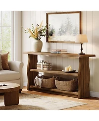 Tribesigns 63" Solid Wood Console Table, Farmhouse Entryway Table with 2-Tier Storage Shelf, Rusti Sofa Table
