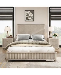 Streamdale Furniture Solid Wood Platform Bed Frame with Tall Headboard No Box Spring Needed