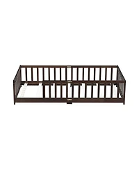 Streamdale Furniture Twin Size Floor Bed with Fence Rubber Wood with Safety Guardrails Espresso