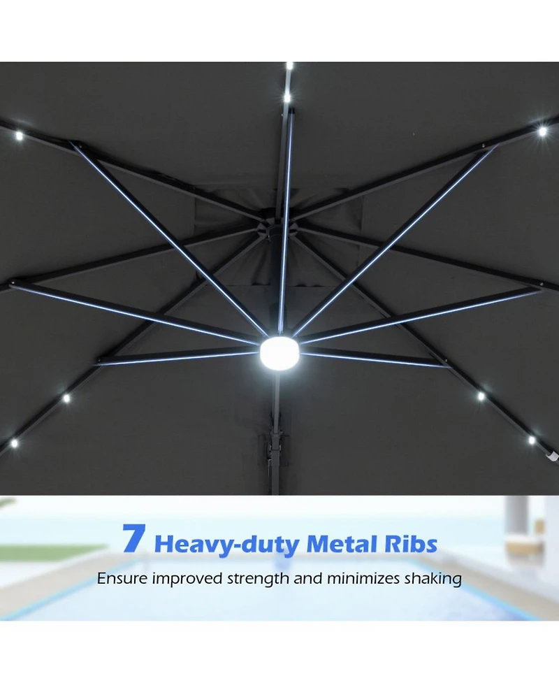 Gouun 10 Feet Cantilever Patio Umbrella with 32 Solar Led Lights for Pool