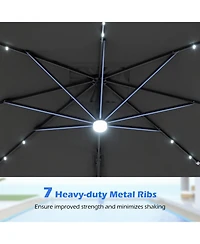 Gouun 10 Feet Cantilever Patio Umbrella with 32 Solar Led Lights for Pool