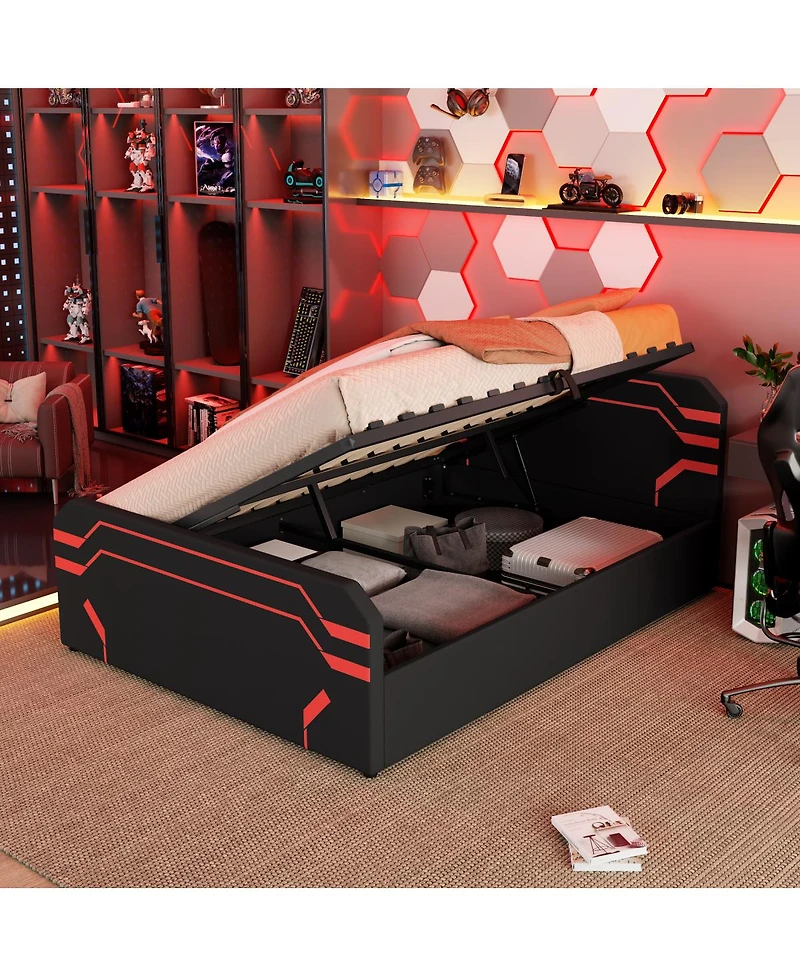 Streamdale Furniture Cyberpunk Hydraulic Storage Gaming Bed with Padded Headboard