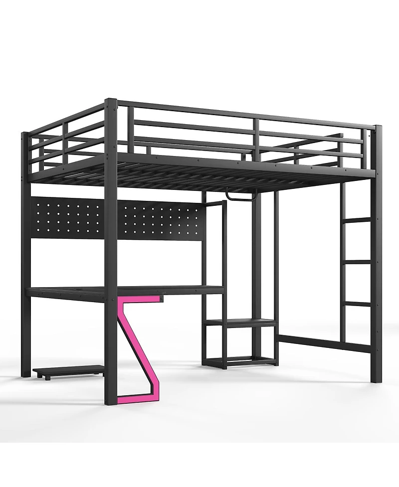 Streamdale Furniture Metal Loft Bed with L-Shaped Desk Usb Ports and Led Lights