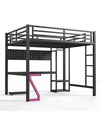 Streamdale Furniture Metal Loft Bed with L-Shaped Desk Usb Ports and Led Lights