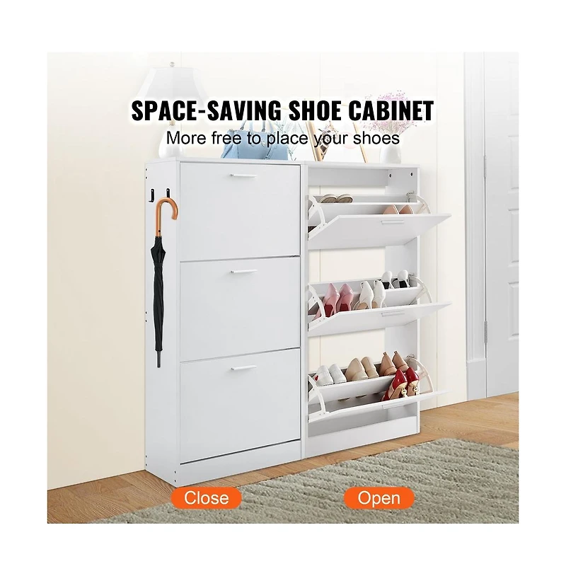 Sugift Slim Shoe Cabinet with 3 Flip Drawers, Freestanding Entryway Shoe Storage, 23.6 x 9.3 x 47.2 in