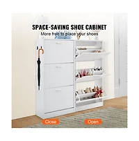 Sugift Slim Shoe Cabinet with 3 Flip Drawers, Freestanding Entryway Shoe Storage, 23.6 x 9.3 x 47.2 in