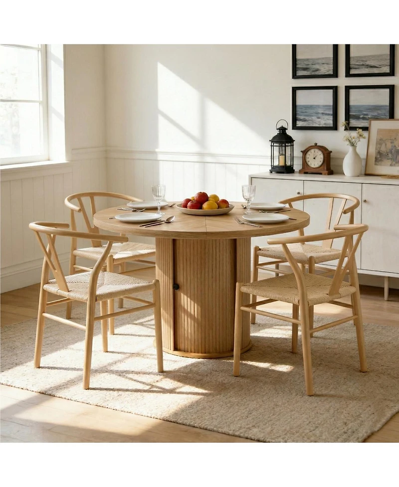 Streamdale Furniture 5-Piece Wooden Dining Set with 47.2'' Round Storage Table