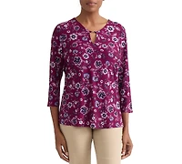 Jones New York Women's Floral Print Key-Hole Detail Top