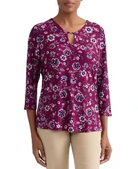 Jones New York Womens Floral Print Key Hole Detail Top