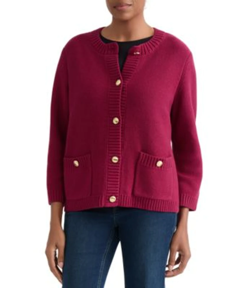 Jones New York Womens Pocket Detail Cardigan