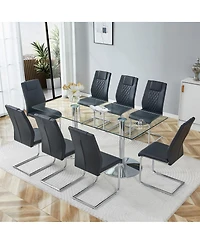 Streamdale Furniture 71 inch Tempered Glass Dining Table and 8 Pu Leather Chairs Set
