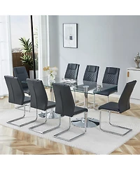Streamdale Furniture 71 inch Tempered Glass Dining Table and 8 Pu Leather Chairs Set