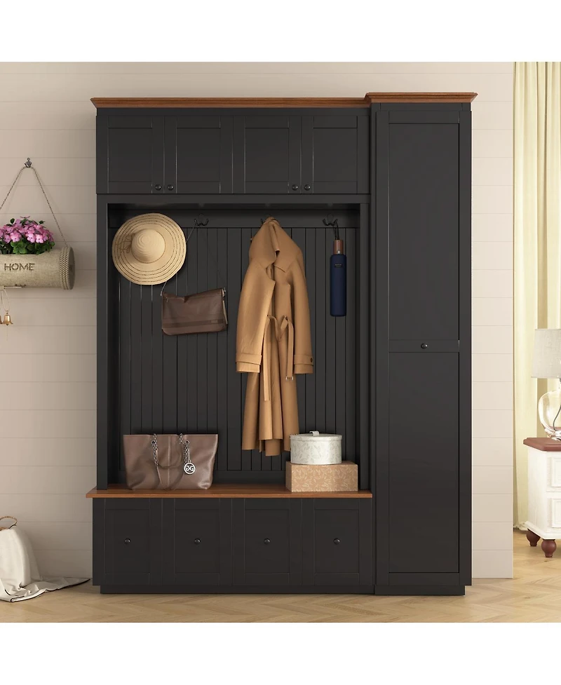 Streamdale Furniture 5-in-1 Farmhouse Hall Tree with Storage Bench Coat Rack and Shoe Cabinet
