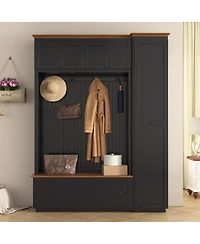 Streamdale Furniture 5-in-1 Farmhouse Hall Tree with Storage Bench Coat Rack and Shoe Cabinet
