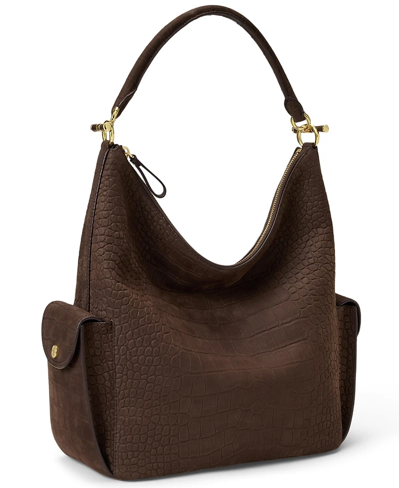 Lauren Ralph Lauren Blaike Croc-Embossed Medium Shoulder Handbag