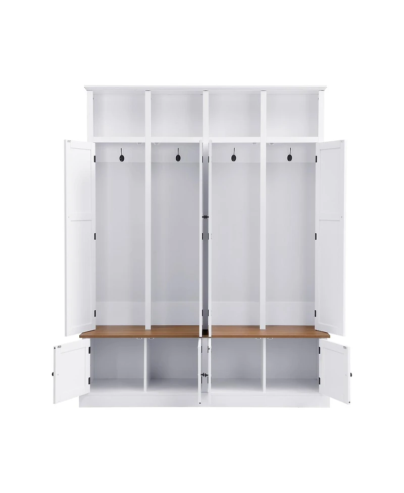 Streamdale Furniture 76.7''H Farmhouse Hall Tree with Bench Coat Rack and Storage Cabinet